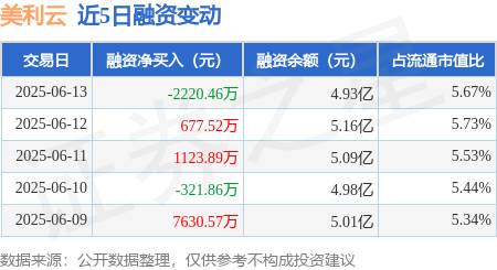 同花证券 美利云：6月13日融资买入3124.17万元，融资融券余额4.94亿元